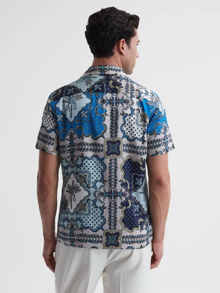 Reiss Shirts Eden Paisley Print Cuban Collar Shirt Blue Multi 8211 Men