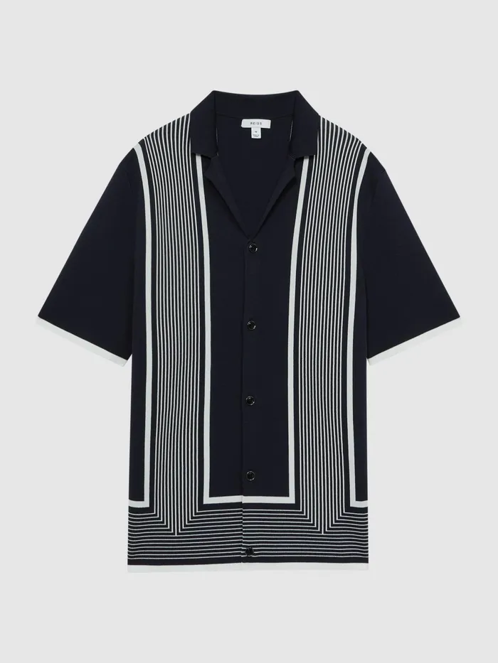 Reiss Shirts Heath Striped Cuban Collar Shirt Navywhite 8211 Men