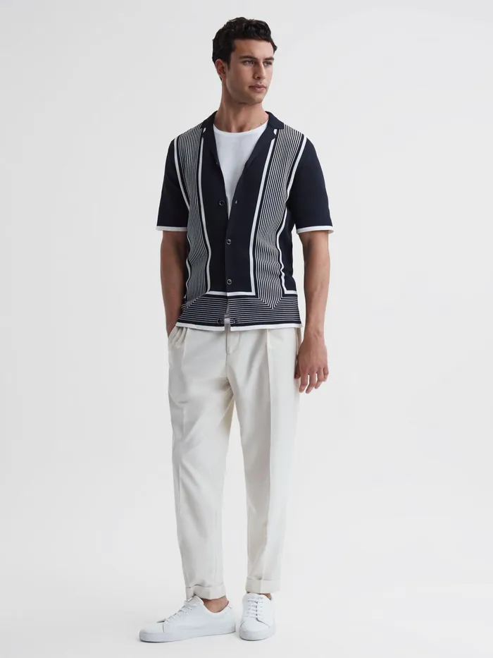 Reiss Shirts Heath Striped Cuban Collar Shirt Navywhite 8211 Men