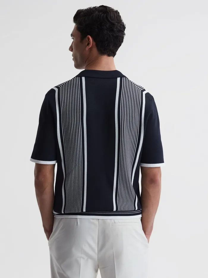 Reiss Shirts Heath Striped Cuban Collar Shirt Navywhite 8211 Men