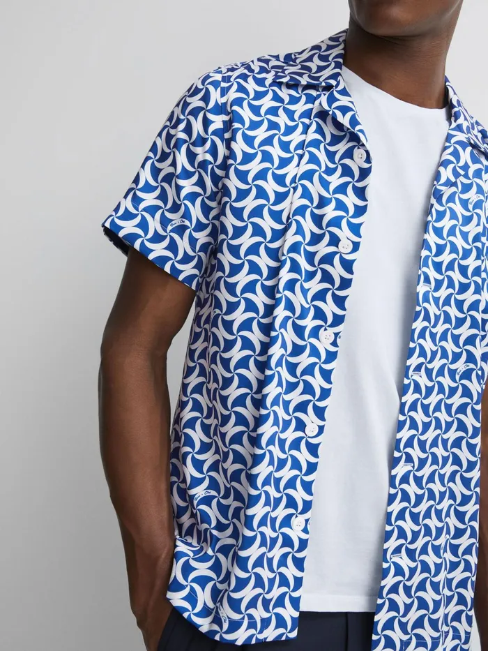 Reiss Shirts Raith Reiss Ch Printed Cuban Collar ButtonThrough Shirt Bright Bluewhite 8211 Men