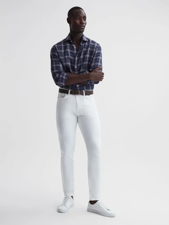 Reiss Shirts Ruban Linen Long Sleeve Shirt Blue Check 8211 Men