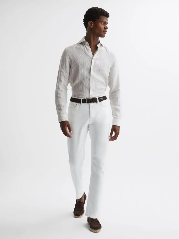 Reiss Shirts Ruban Linen Long Sleeve Shirt Oatmeal Stripe 8211 Men