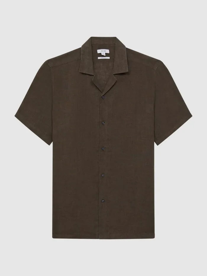 Reiss Shirts Rufus Regular Fit Linen Cuban Collar Shirt Bitter Chocolate 8211 Men