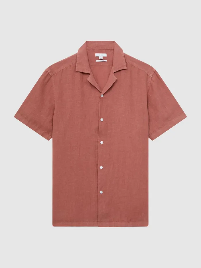 Reiss Shirts Rufus Regular Fit Linen Cuban Collar Shirt Sienna 8211 Men