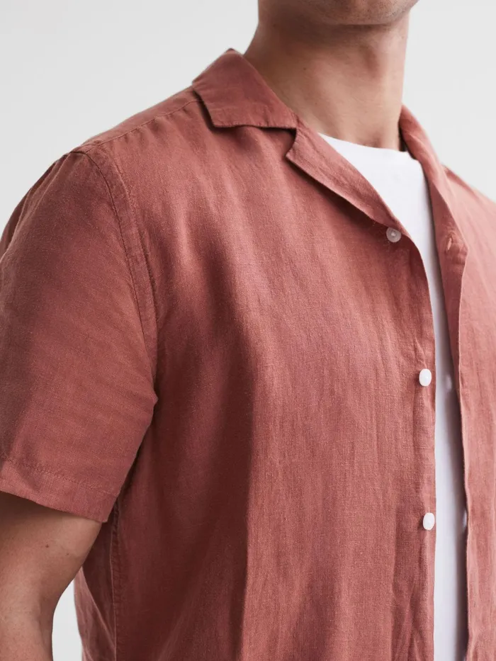Reiss Shirts Rufus Regular Fit Linen Cuban Collar Shirt Sienna 8211 Men