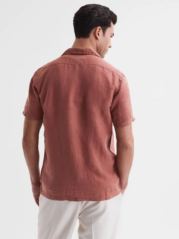 Reiss Shirts Rufus Regular Fit Linen Cuban Collar Shirt Sienna 8211 Men