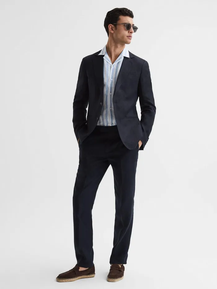 Reiss Shirts Rufus Regular Fit Linen Cuban Collar Shirt Soft Blue Stripe 8211 Men