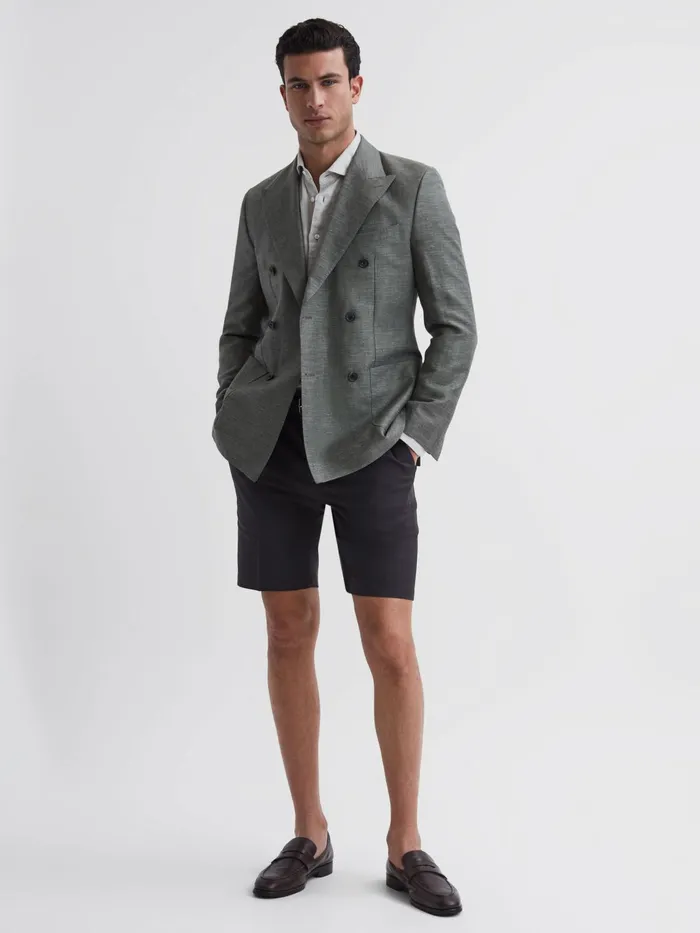 Reiss Shorts Southbury Cotton Blend Chino Shorts Slate Blue 8211 Men
