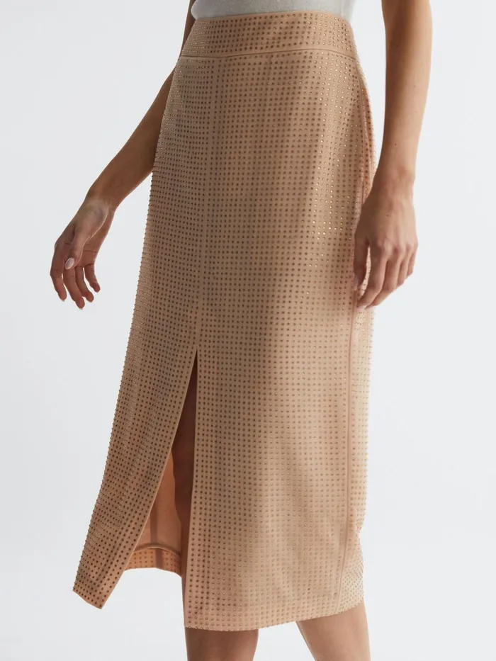 Reiss Skirts Brooklyn Embellished High Rise Midi Skirt Nude 8211 Women