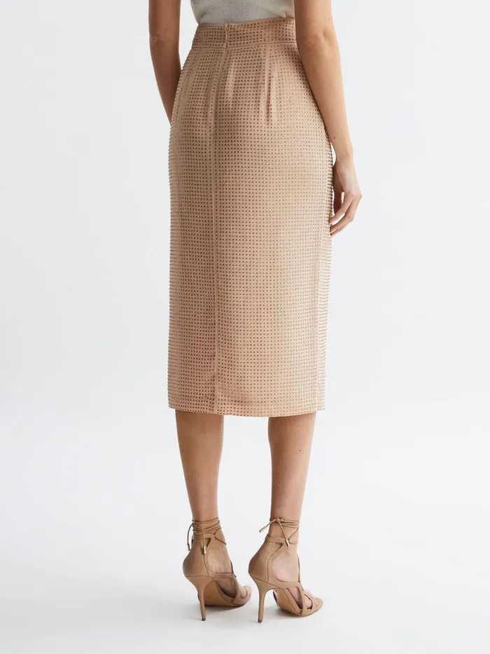 Reiss Skirts Brooklyn Embellished High Rise Midi Skirt Nude 8211 Women
