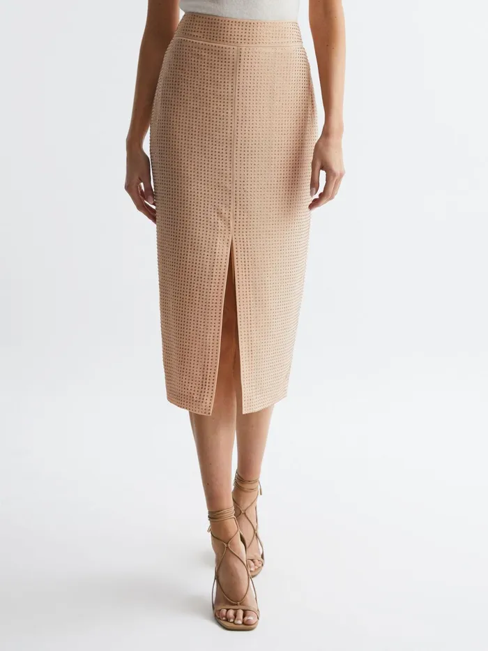 Reiss Skirts Brooklyn Embellished High Rise Midi Skirt Nude 8211 Women