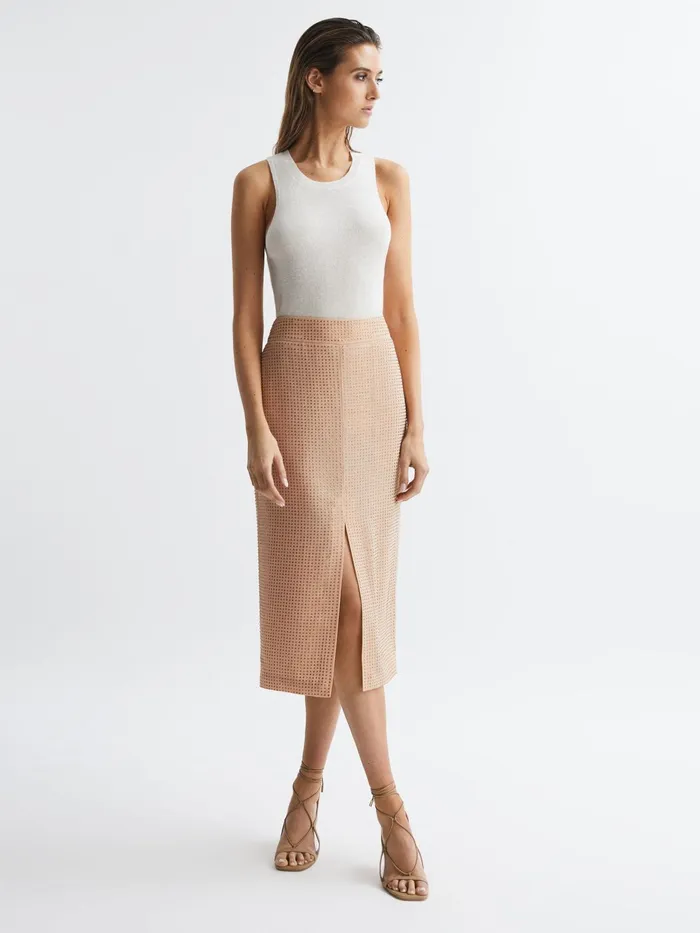 Reiss Skirts Brooklyn Embellished High Rise Midi Skirt Nude 8211 Women