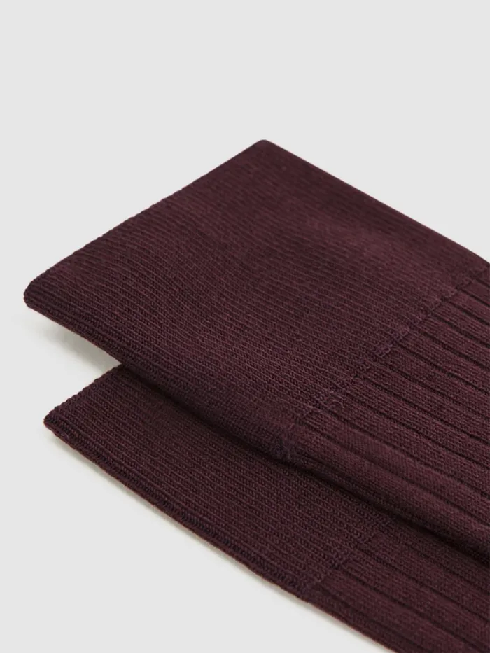 Reiss Socks and Underwear Feli Ribbed Mercerised Cotton Blend Socks Bordeaux 8211 Men
