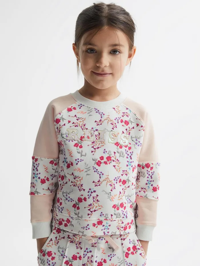 Reiss Sweats and Hoodies Billy Floral Printed Crew Neck Jumper Pink Print 8211 Children