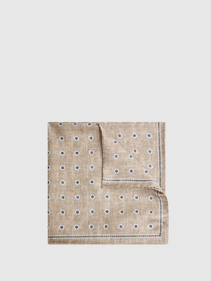 Reiss Ties and Pocket Squares Marino Silk Polka Dot Print Pocket Square Oatmeal Melange 8211 Men