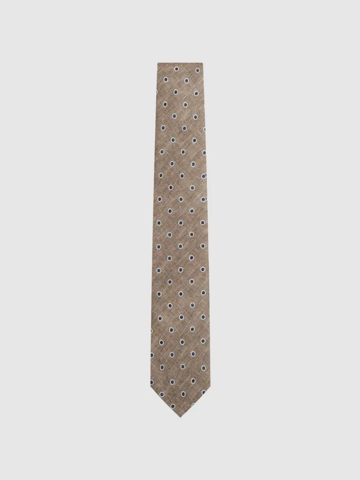 Reiss Ties and Pocket Squares Porto Silk Polka Dot Print Tie Oatmeal Melange 8211 Men