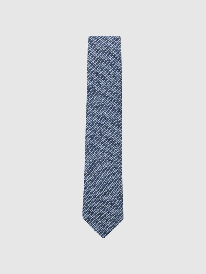 Reiss Ties and Pocket Squares Vasto Linen Puppytooth Tie Airforce Blue 8211 Men
