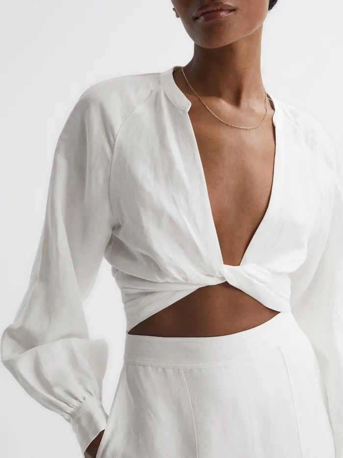 Reiss Tops Axelle Tie Front Cropped Blouse White 8211 Women
