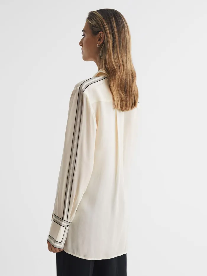 Reiss Tops Bailey Fitted Side Striped Dip Hem Blouse Ivory 8211 Women