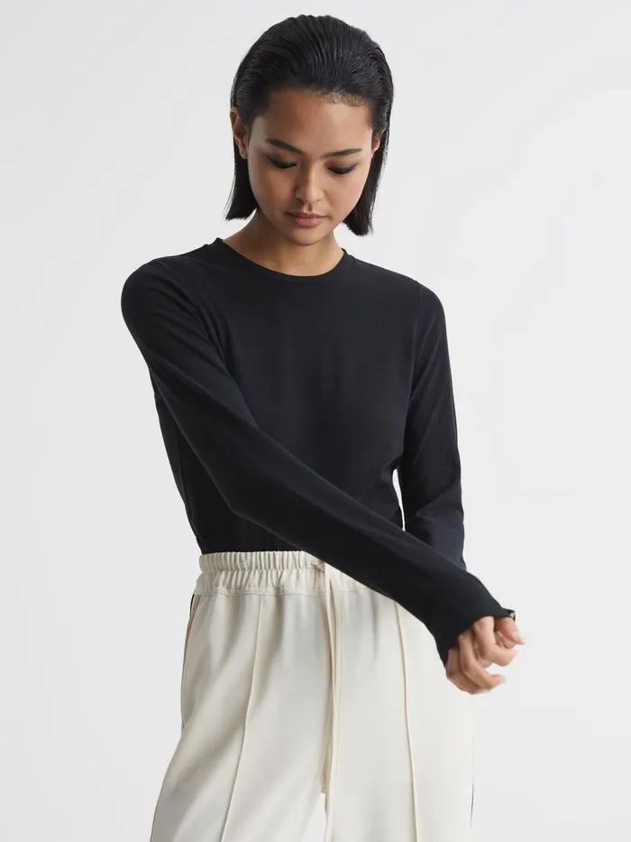 Reiss Tops Bebe Long Sleeve Crew Neck Top Black 8211 Women
