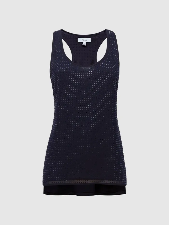 Reiss Tops Brooklyn Embellished Scoop Neck Vest Navy 8211 Women