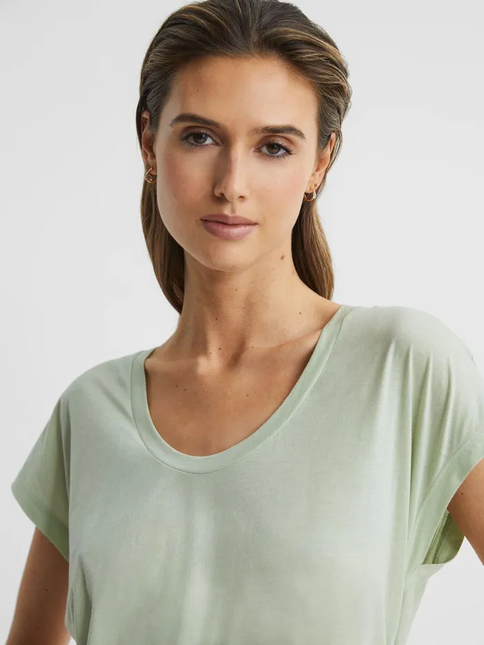 Reiss Tops Caia Scoop Neck Pima Cotton TShirt Pistachio 8211 Women