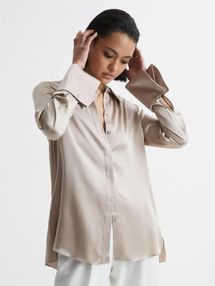 Reiss Tops Hailey Silk Shirt Champagne 8211 Women