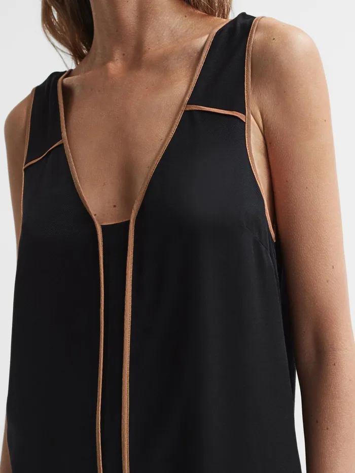 Reiss Tops Jessy Sleeveless VNeck Vest Blackcamel 8211 Women