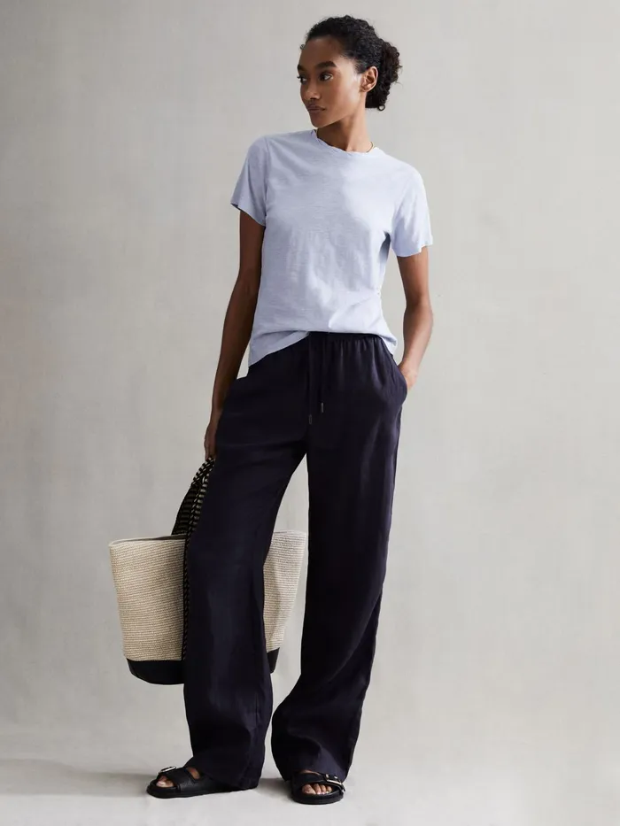 Reiss Tops Joey Slub Cotton TShirt Blue 8211 Women