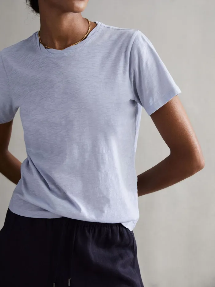 Reiss Tops Joey Slub Cotton TShirt Blue 8211 Women
