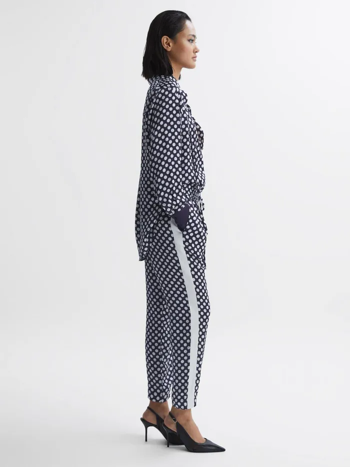 Reiss Trousers Ezra Polka Dot Drawstring Tapered Trousers Navywhite 8211 Women