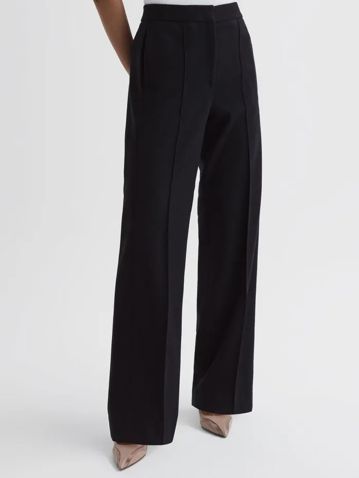Reiss Trousers Iria Wool Blend Wide Leg Trousers Navy 8211 Women