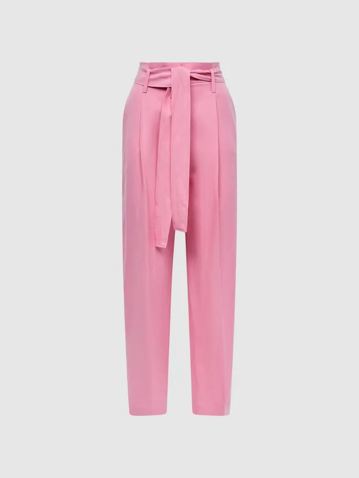 Reiss Trousers Kylee High Rise Belted Tapered Trousers Pink 8211 Women