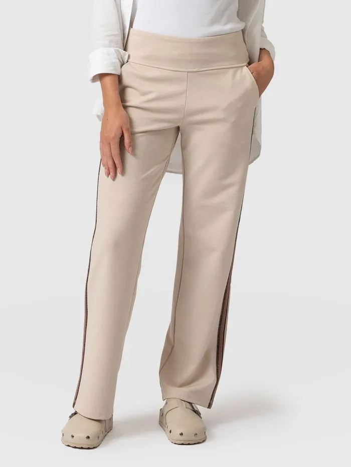 Runway Pant 8211 Light Beige 8211 Gold Lurex Stripe Gold Lurex Stripe Women Saint And Sofia Pants