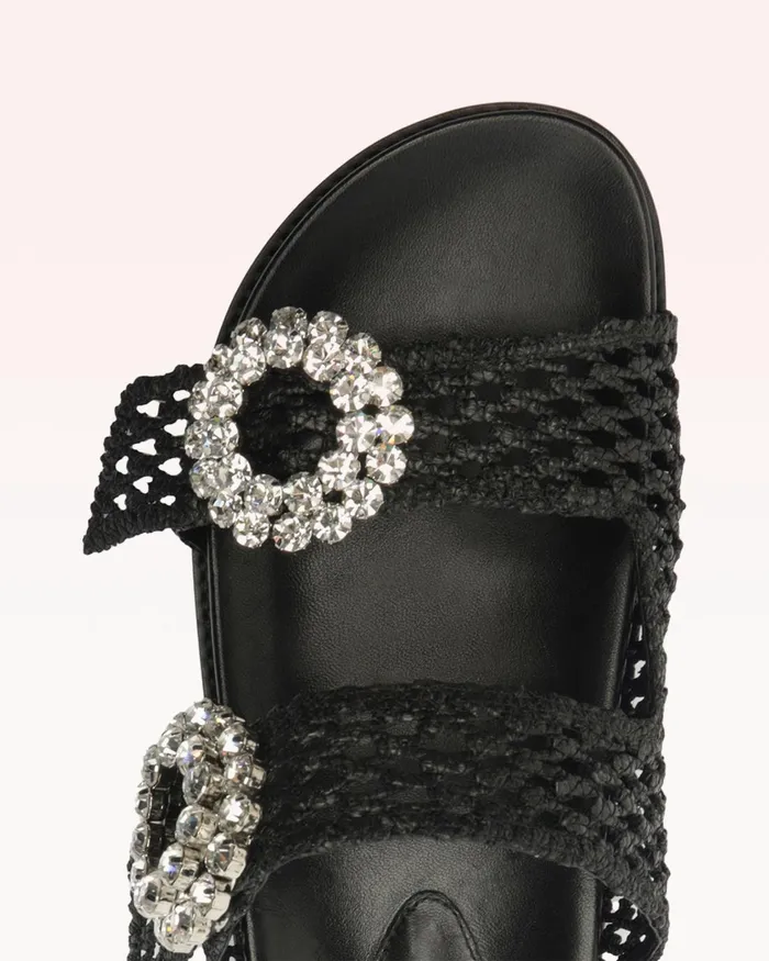 Salma Raffia Crystal Flat Black Women Alexandre Birman Flats