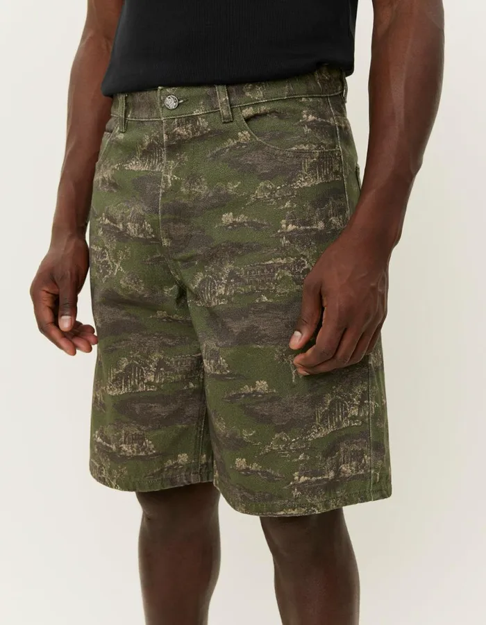 Shorts Men Les Deux Ryder AOP Denim Shorts 8211 Chive GreenSummer Melon