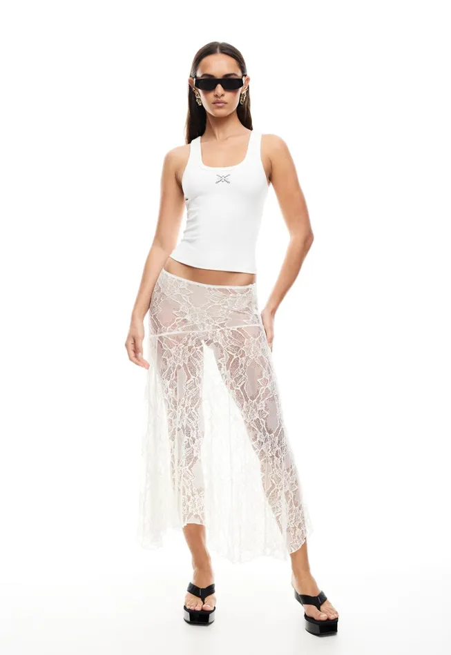 Skirts Women Lioness Fashion IN BLOOM LACE MIDI SKIRT Ivory