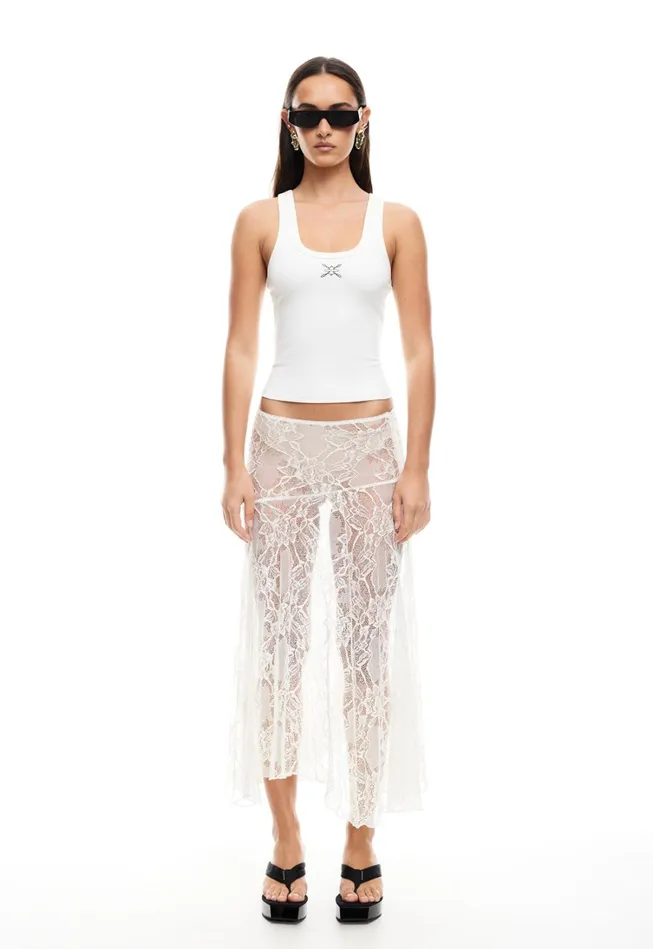 Skirts Women Lioness Fashion IN BLOOM LACE MIDI SKIRT Ivory