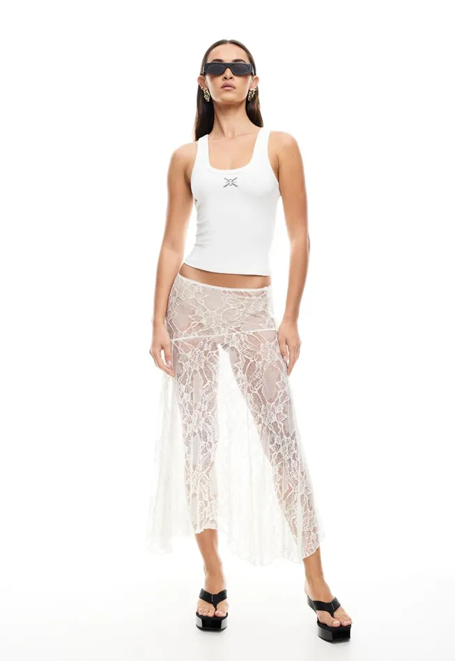 Skirts Women Lioness Fashion IN BLOOM LACE MIDI SKIRT Ivory