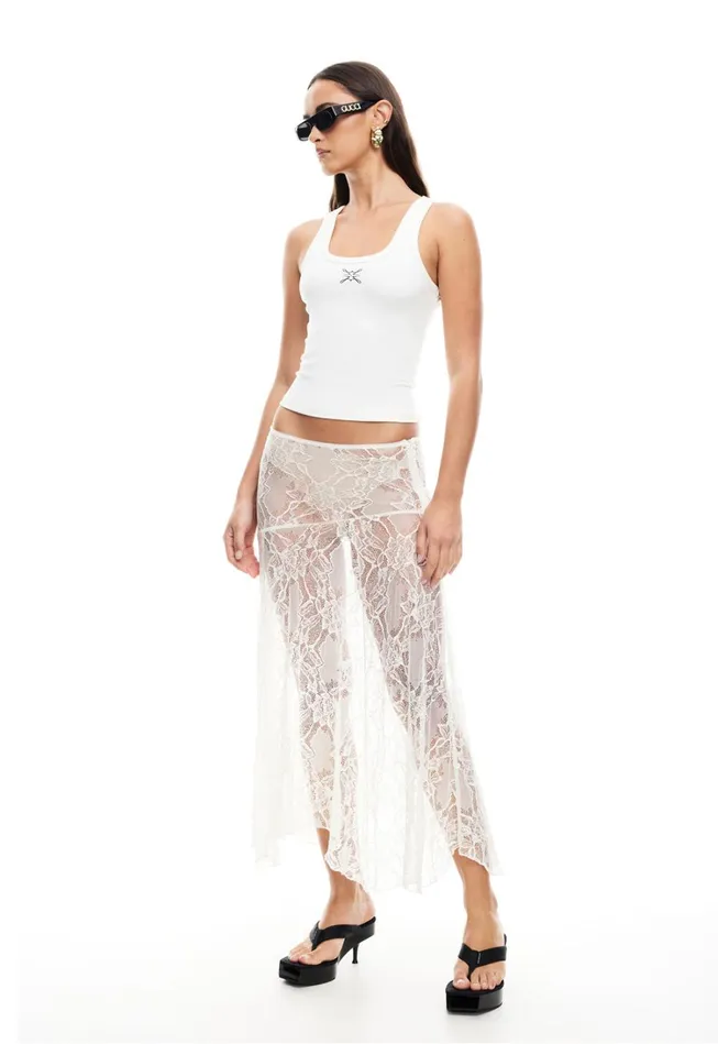 Skirts Women Lioness Fashion IN BLOOM LACE MIDI SKIRT Ivory
