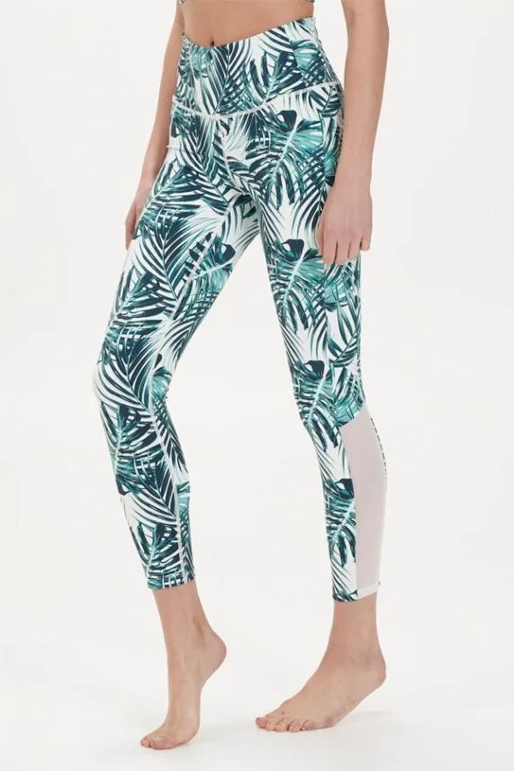 Sosandar Amelia Palm Print Mesh Panel High Waisted Activewear Leggings Women Activewear