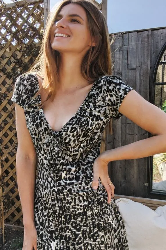 Sosandar Animal Print Ruched Neckline Dress Women Dresses
