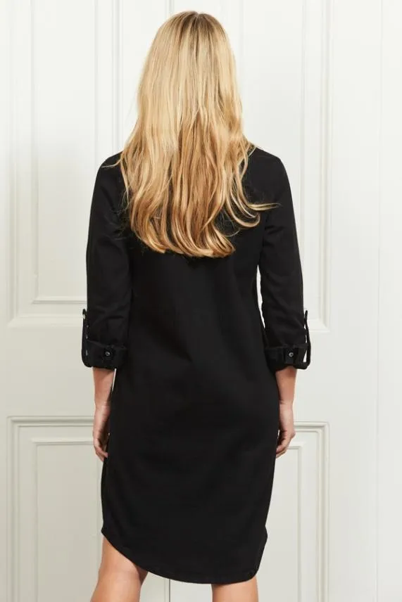 Sosandar Black Denim Popper Front Relaxed Fit Shirt Dress Black Women Dresses