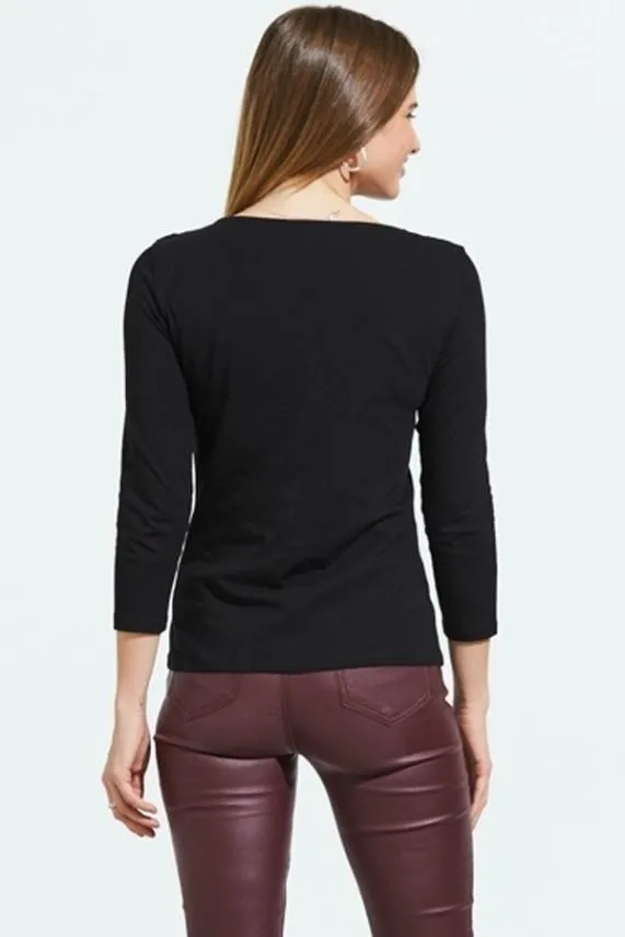 Sosandar Black Embellished Neckline Detail Top Black Women Tops