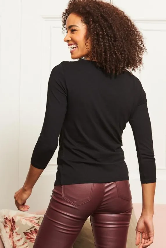 Sosandar Black Embellished Neckline Detail Top Black Women Tops