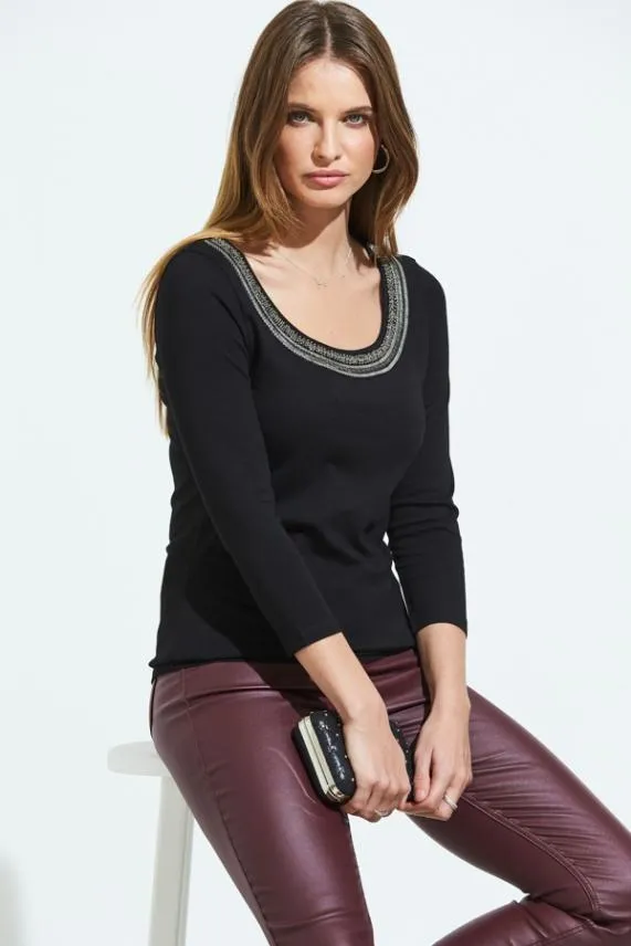 Sosandar Black Embellished Neckline Detail Top Black Women Tops