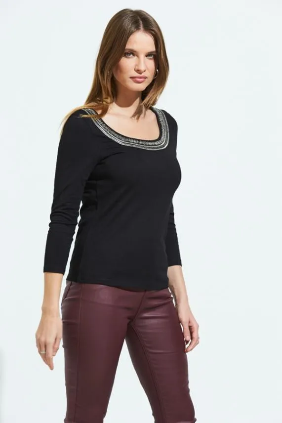 Sosandar Black Embellished Neckline Detail Top Black Women Tops