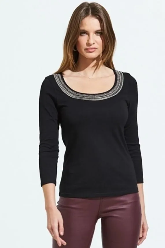 Sosandar Black Embellished Neckline Detail Top Black Women Tops