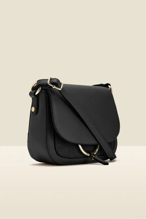 Sosandar Black Faux Leather Hoop Clasp Cross Body Bag Black Women Bags and Belts